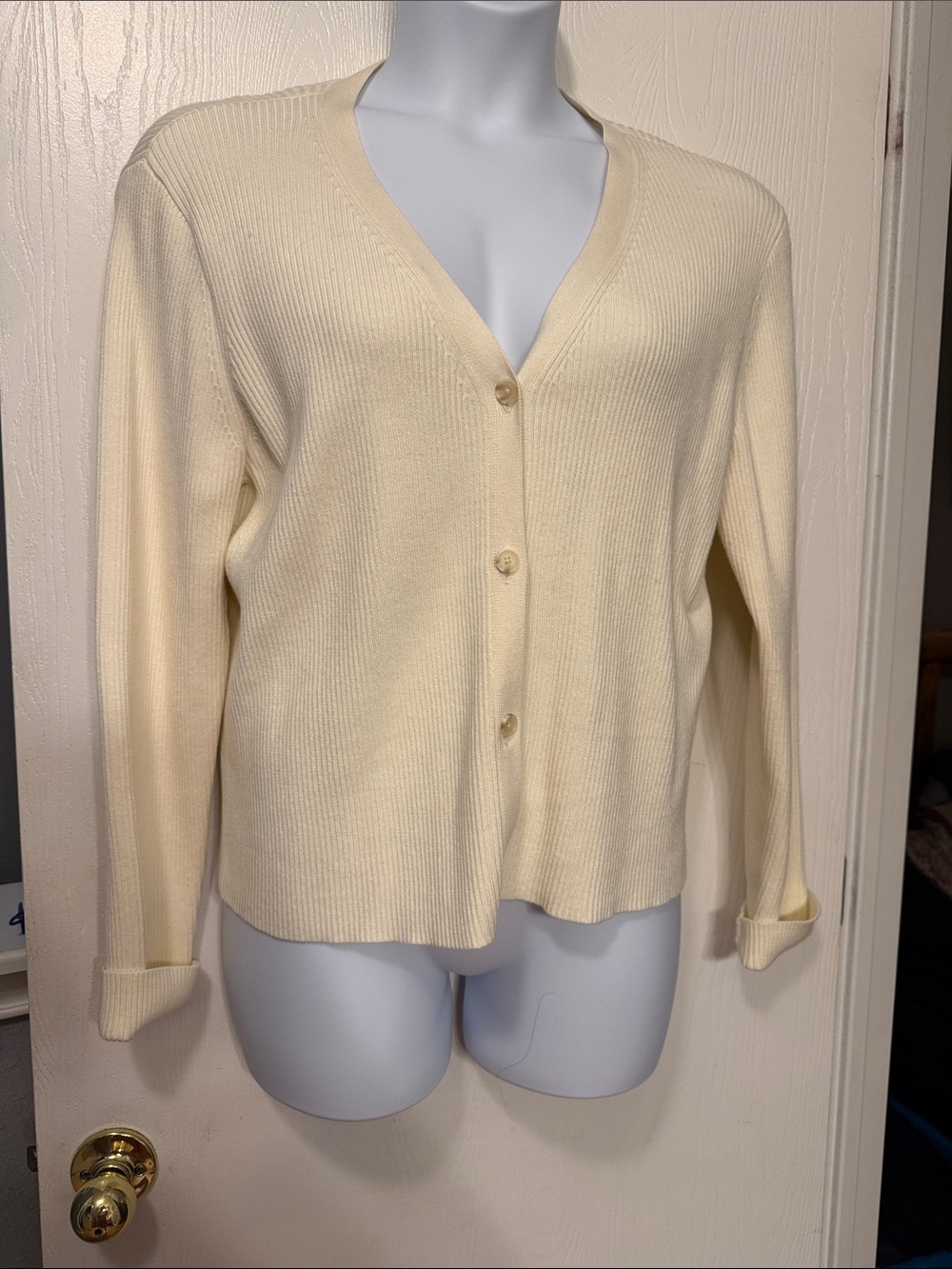 Nine West Cream Button-Up V-Neck Cardigan